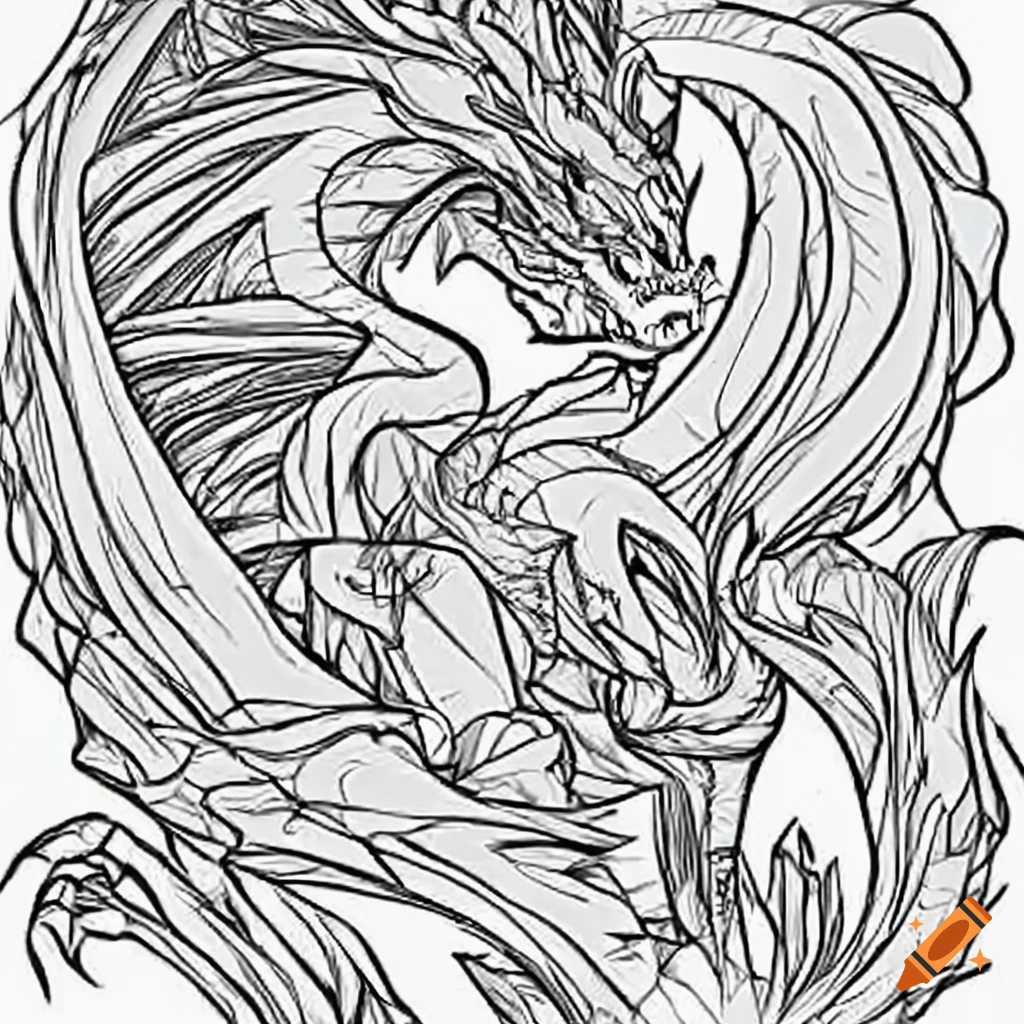 Colouring book for children anime imagedragon breathing fire white backgroundclean line artfine line art