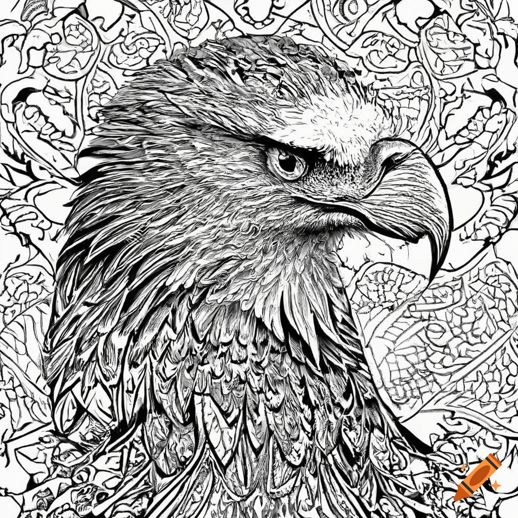 Coloring pages for adult mandala bird image bald eagle white background black and white on