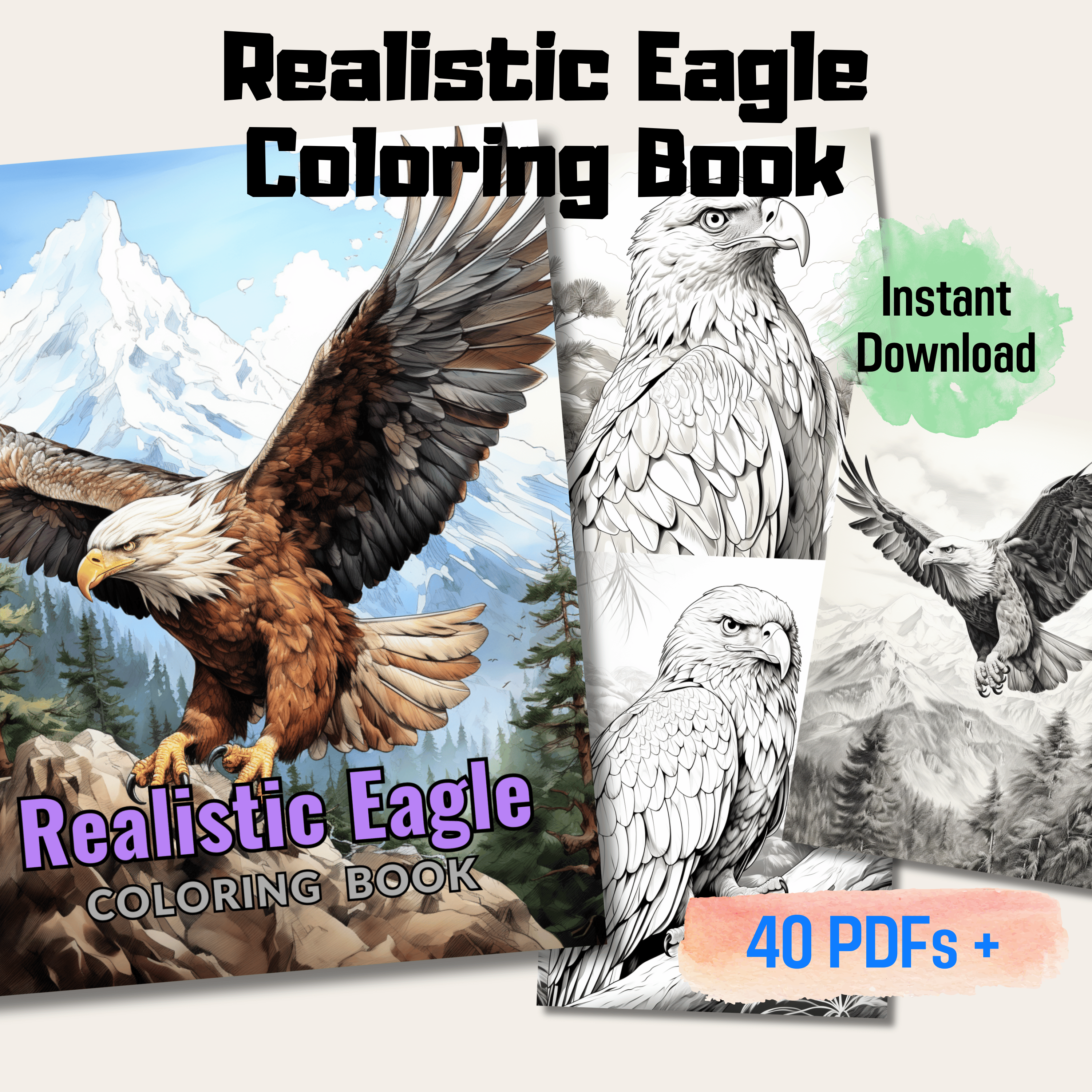 Pages realistic eagle grayscale coloring book instant download pr â funny print for you