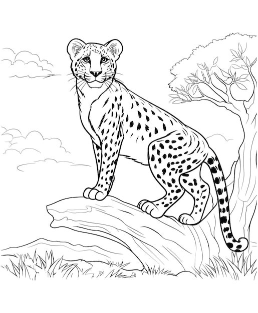 Premium vector realistic cheetah coloring pages