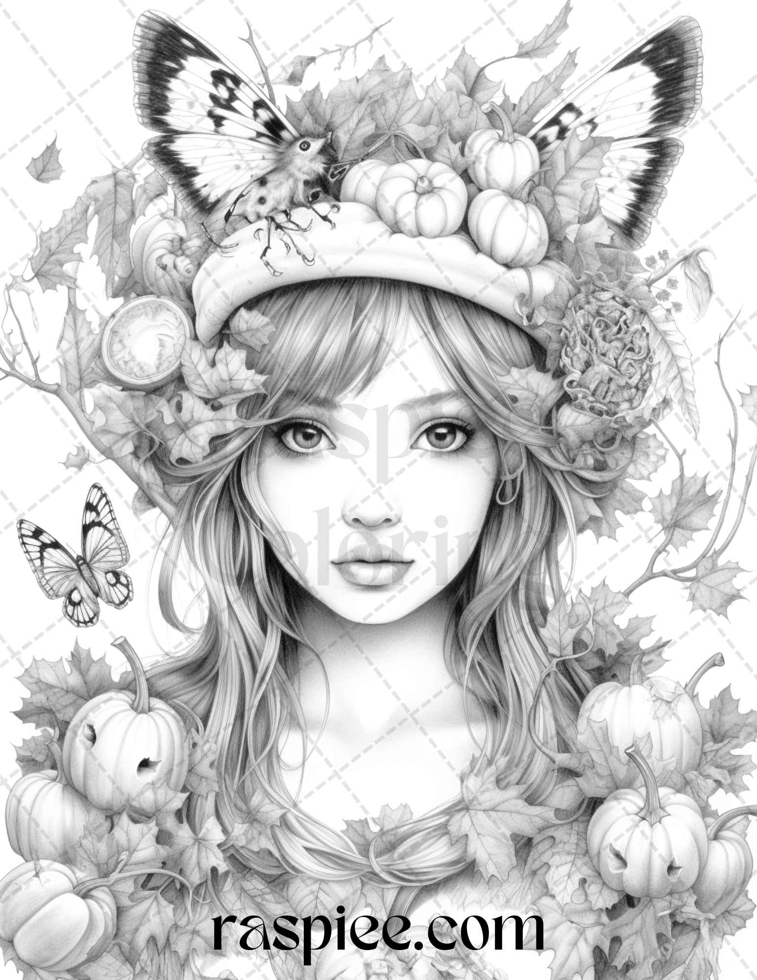 Pumpkin fairy girls grayscale coloring pages printable for adults â coloring