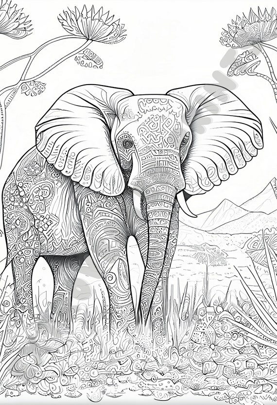 Elle the elephant coloring page for kids and adults who experience adhd anxiety relaxin meditation instant digital download pdf file