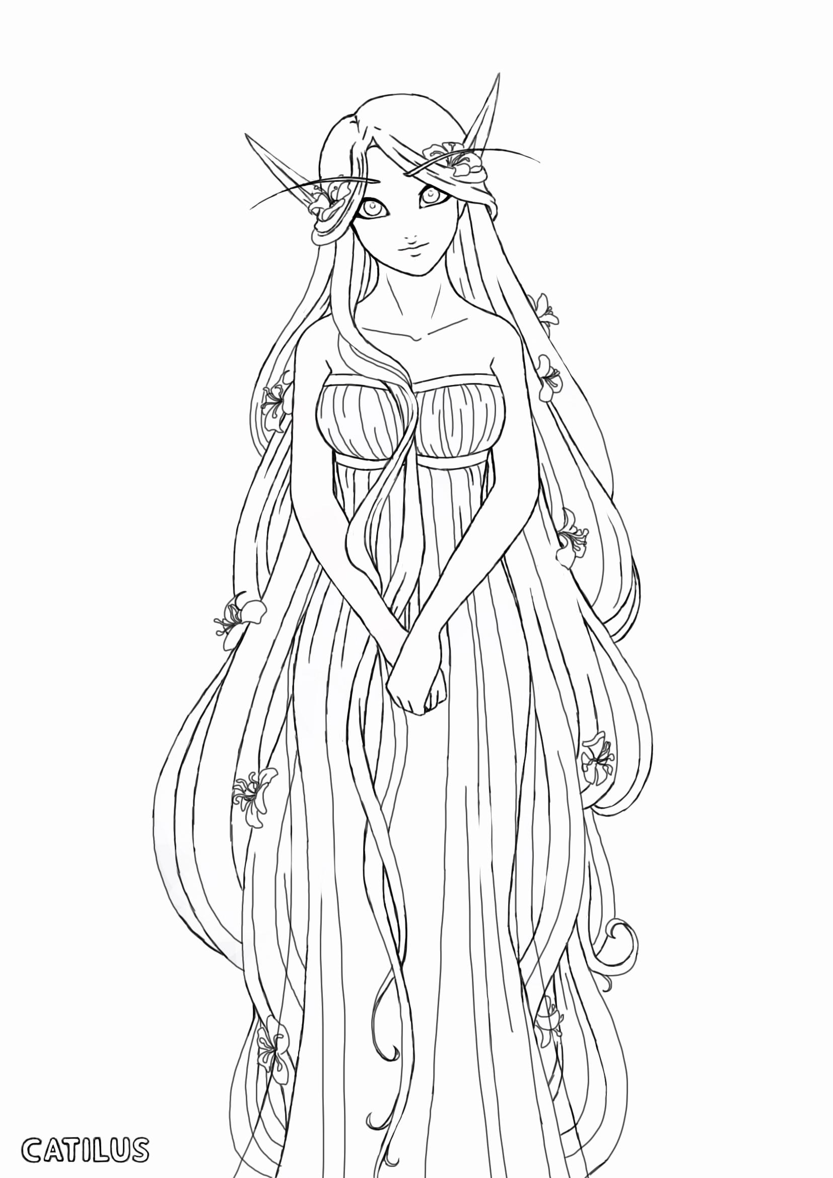 Oc art oriel dawnsinger elf illusionist and diviner noble â coloring book sketch â by catilus rdnd