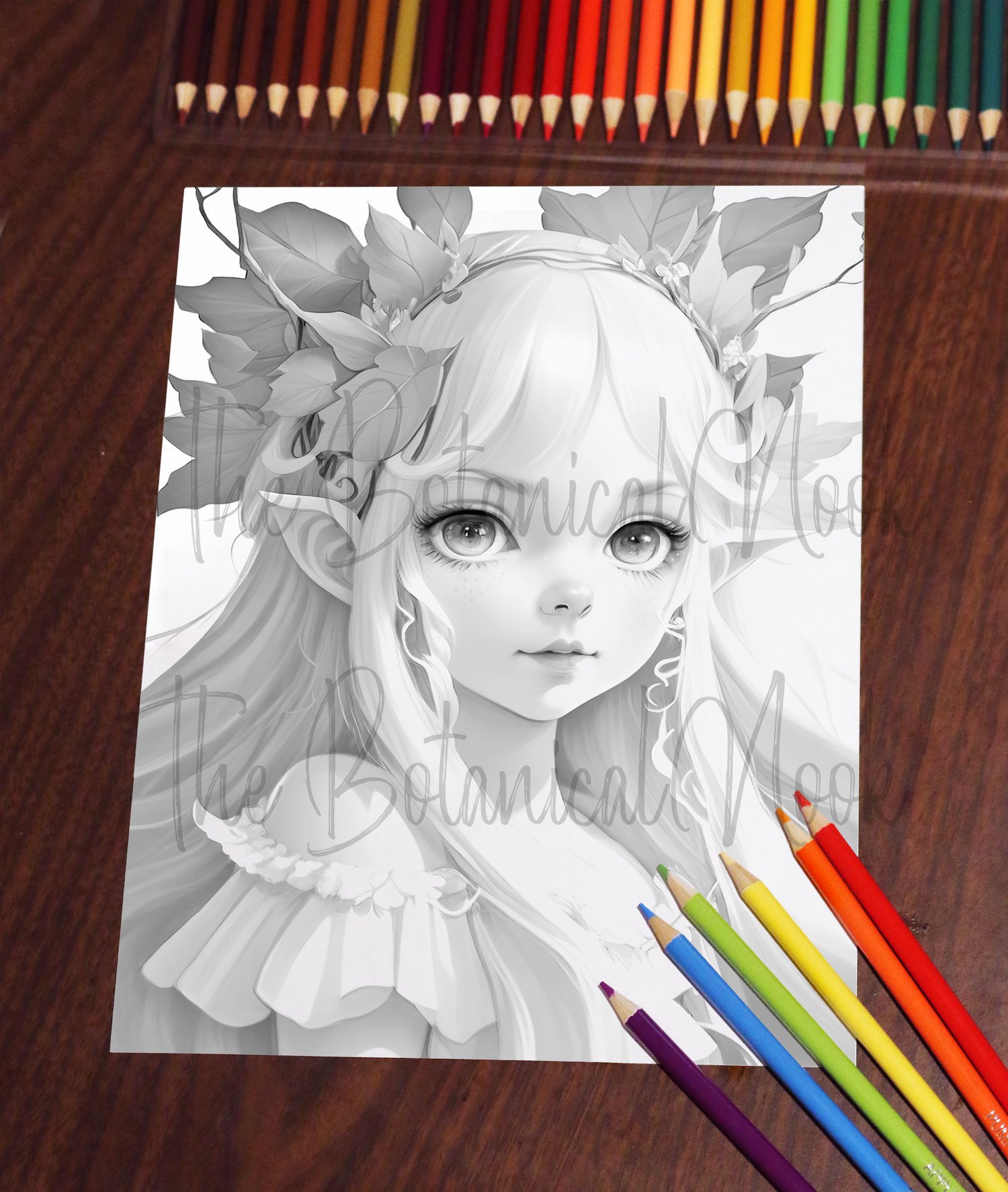 Forest elf cutie girl coloring page adults kids