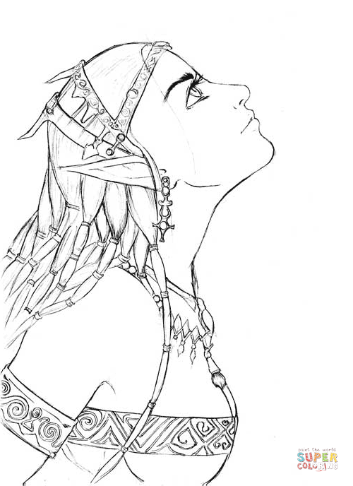 Elf girl portrait coloring page free printable coloring pages