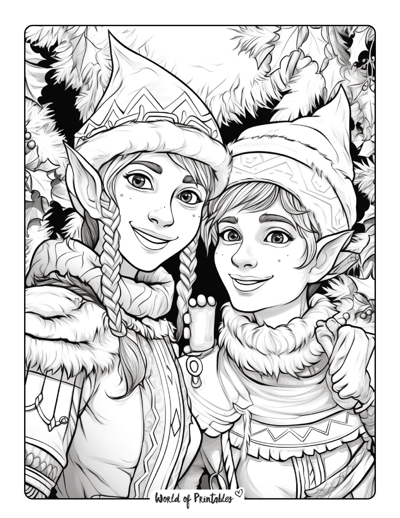 Elf coloring pages for kids adults