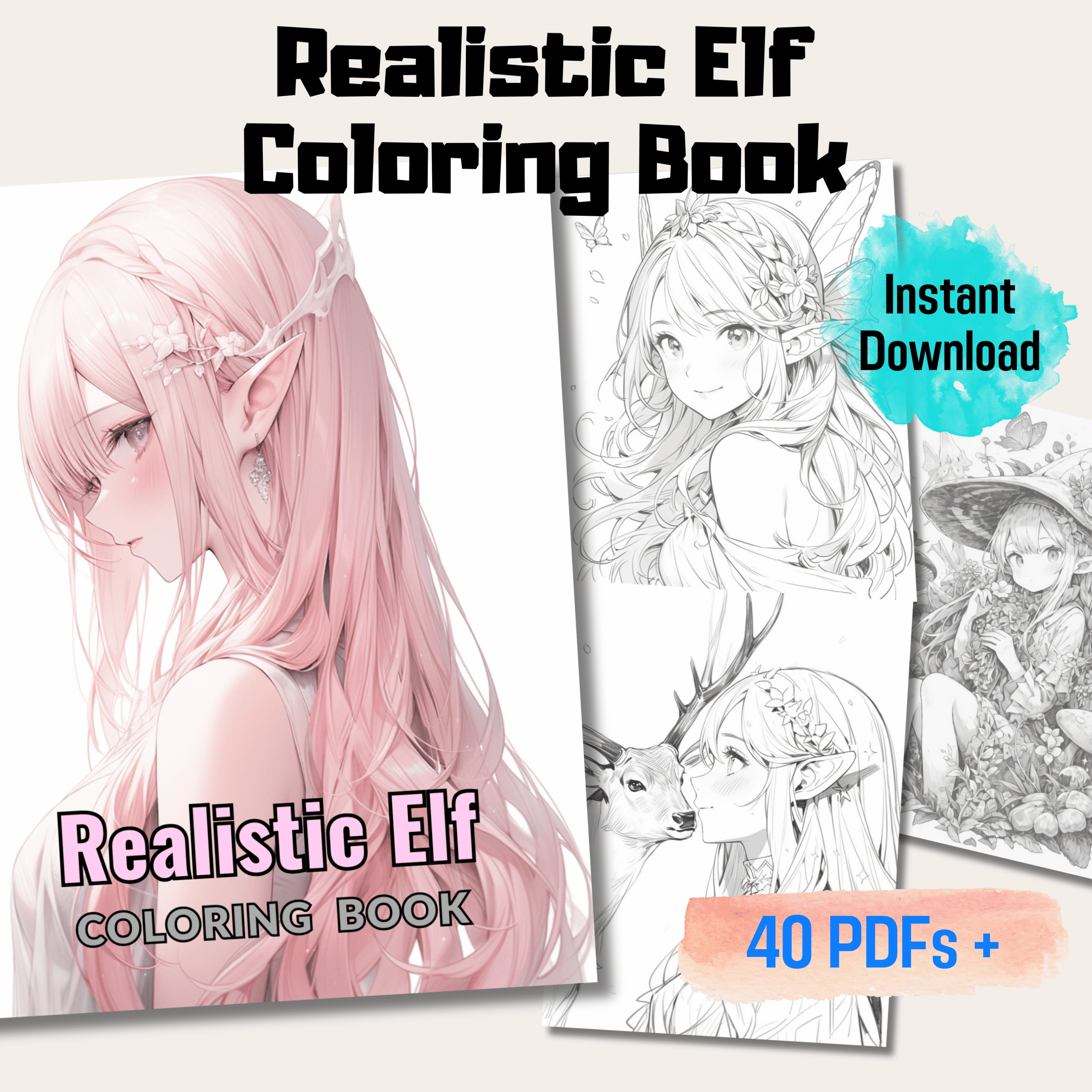 Realistic elf grayscale coloring book