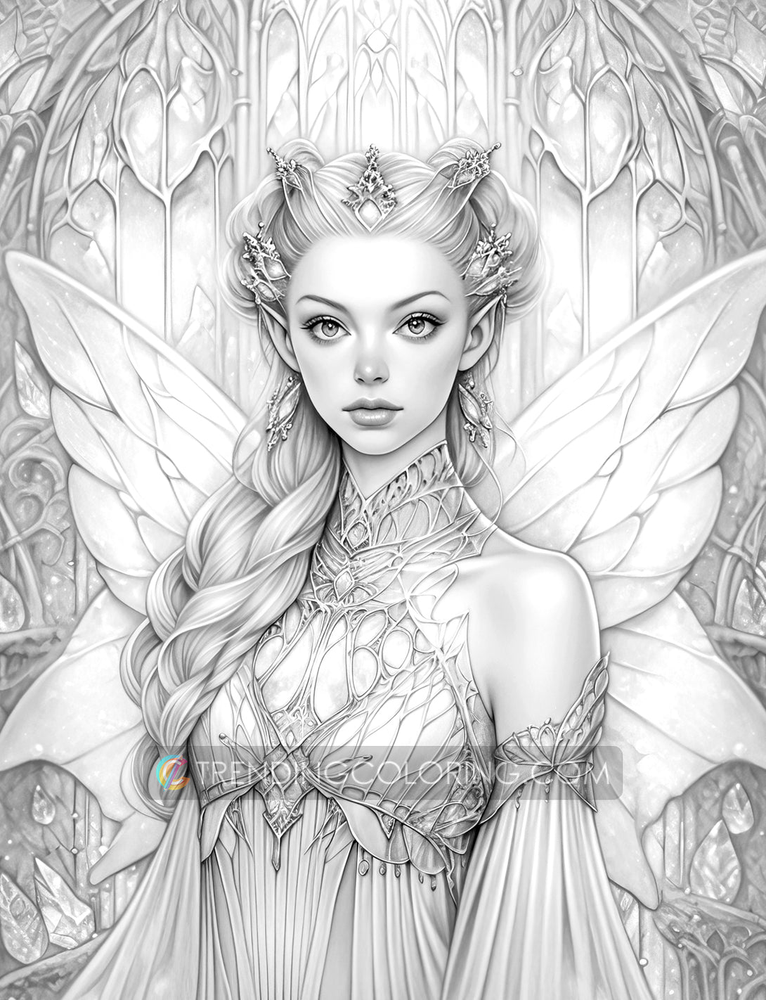Fairy queen grayscale coloring pages