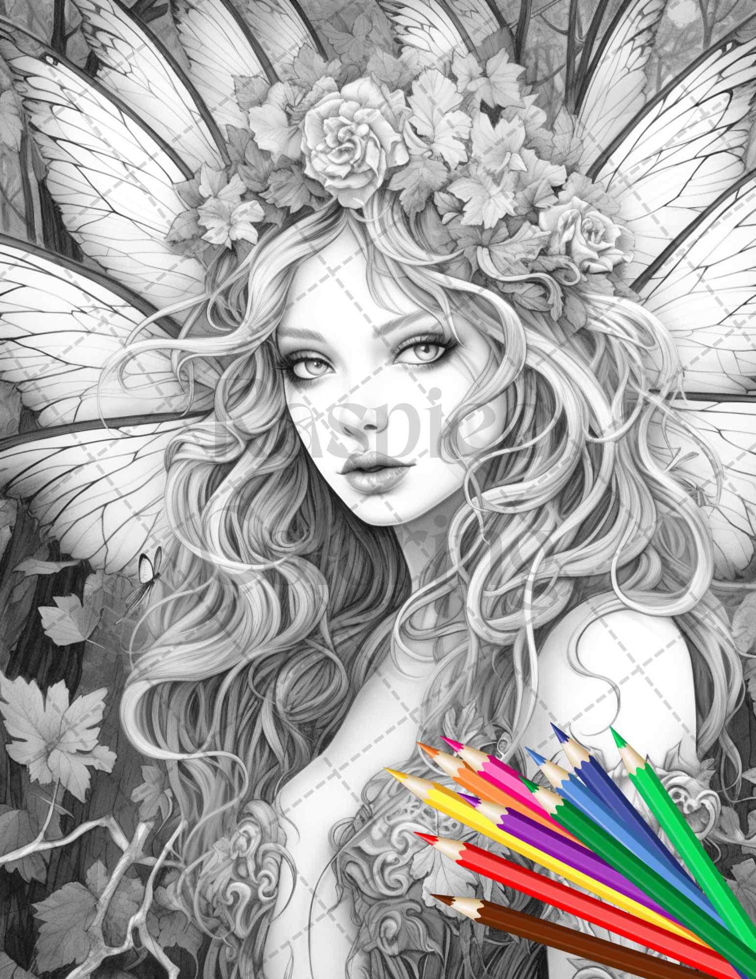 Beautiful dark fairy grayscale coloring pages printable for adults pd â coloring