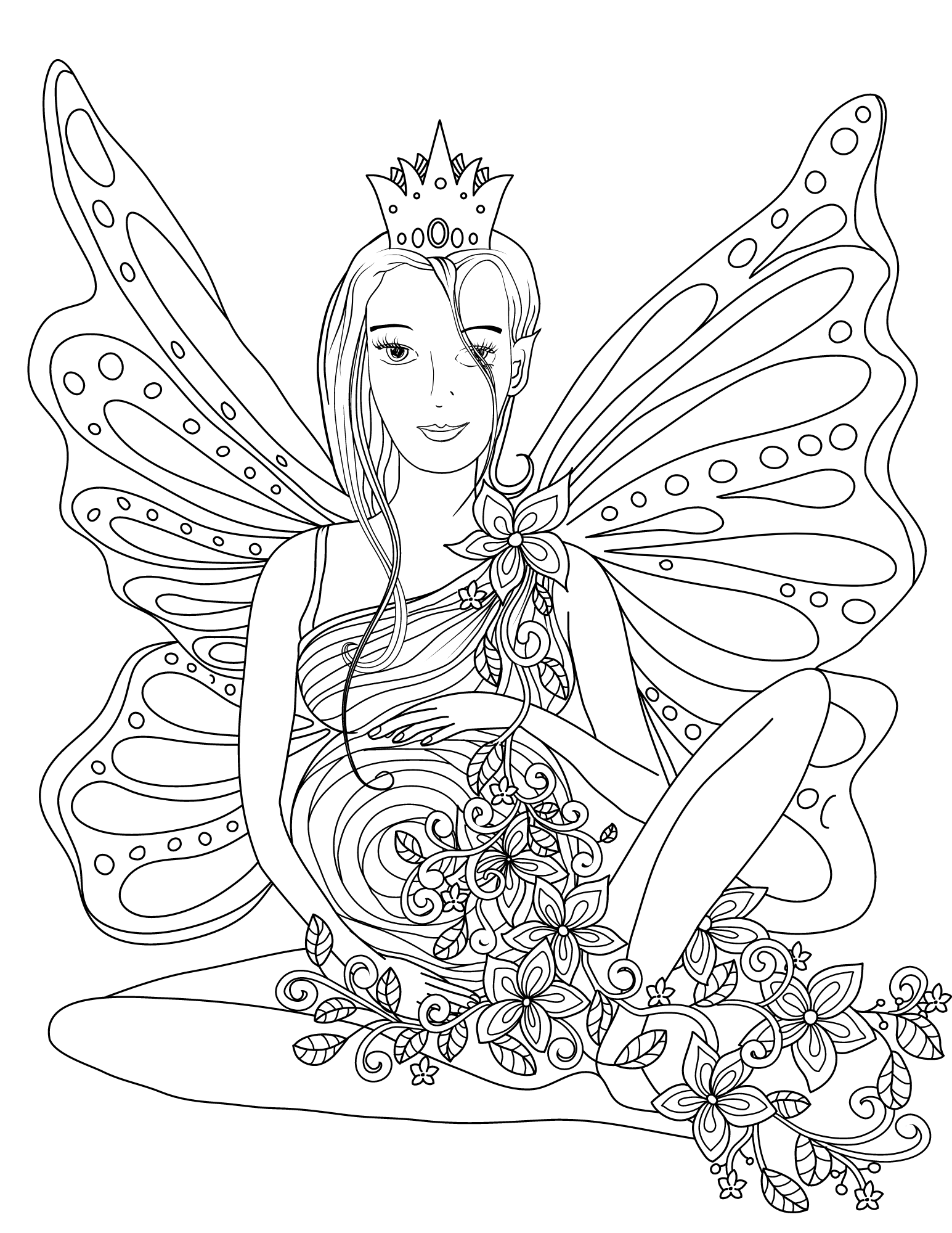 Free fairy coloring pages for kids and adults