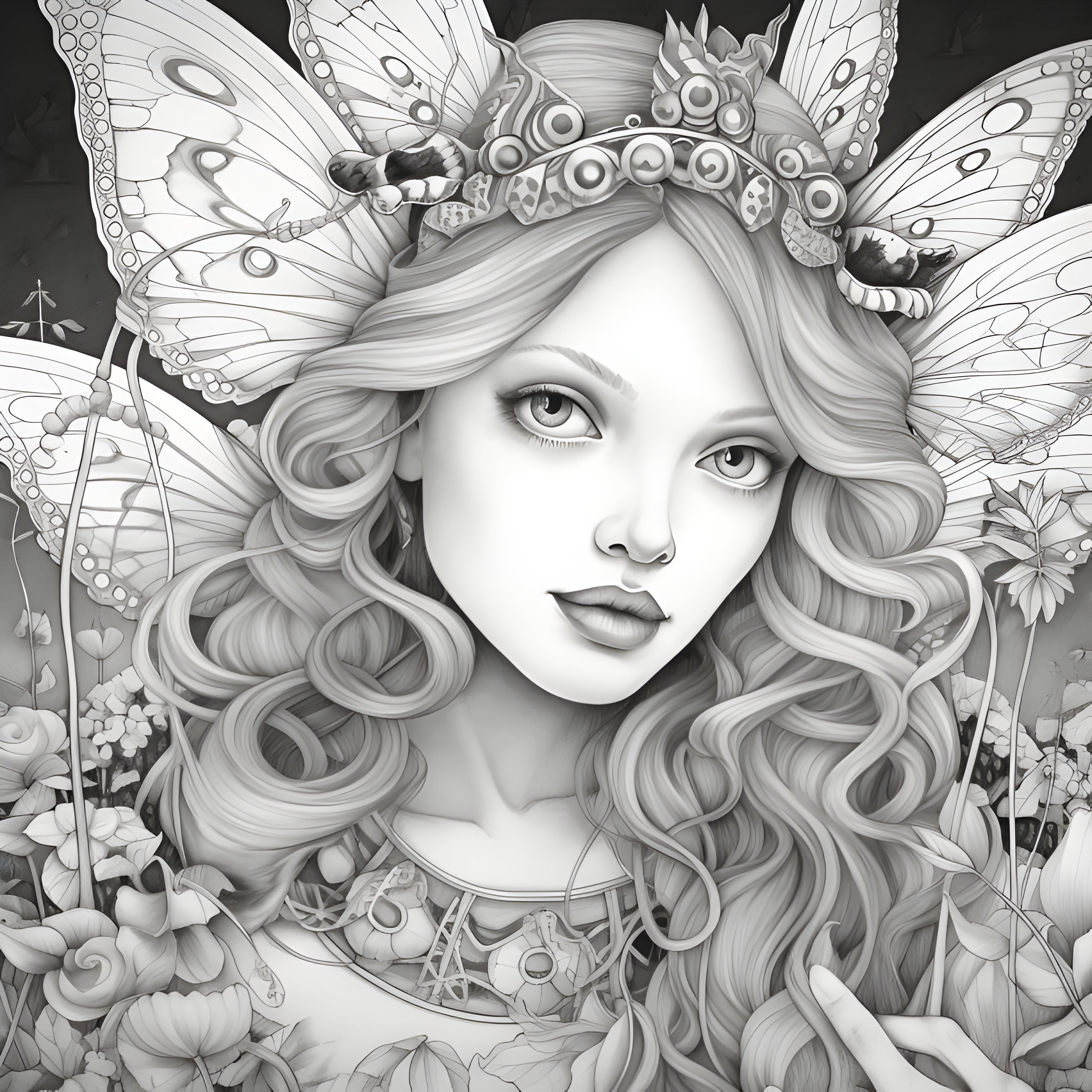 Adult coloring sheet book fairy faerie