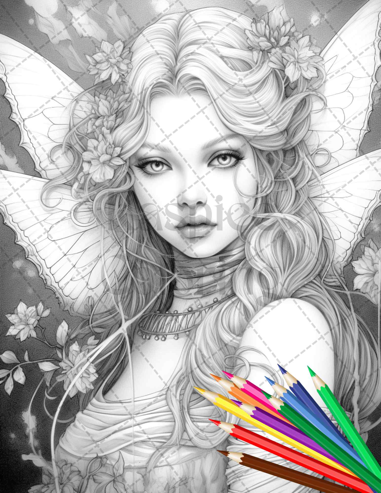 Beautiful dark fairy grayscale coloring pages printable for adults pd â coloring