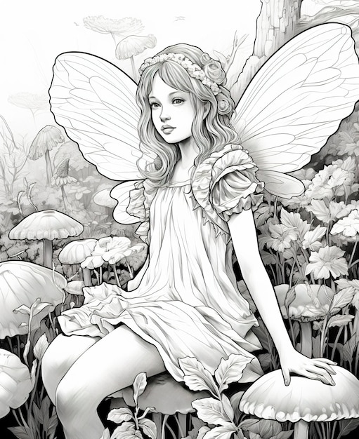 Premium ai image coloring page for kids beautiful fairy nurse