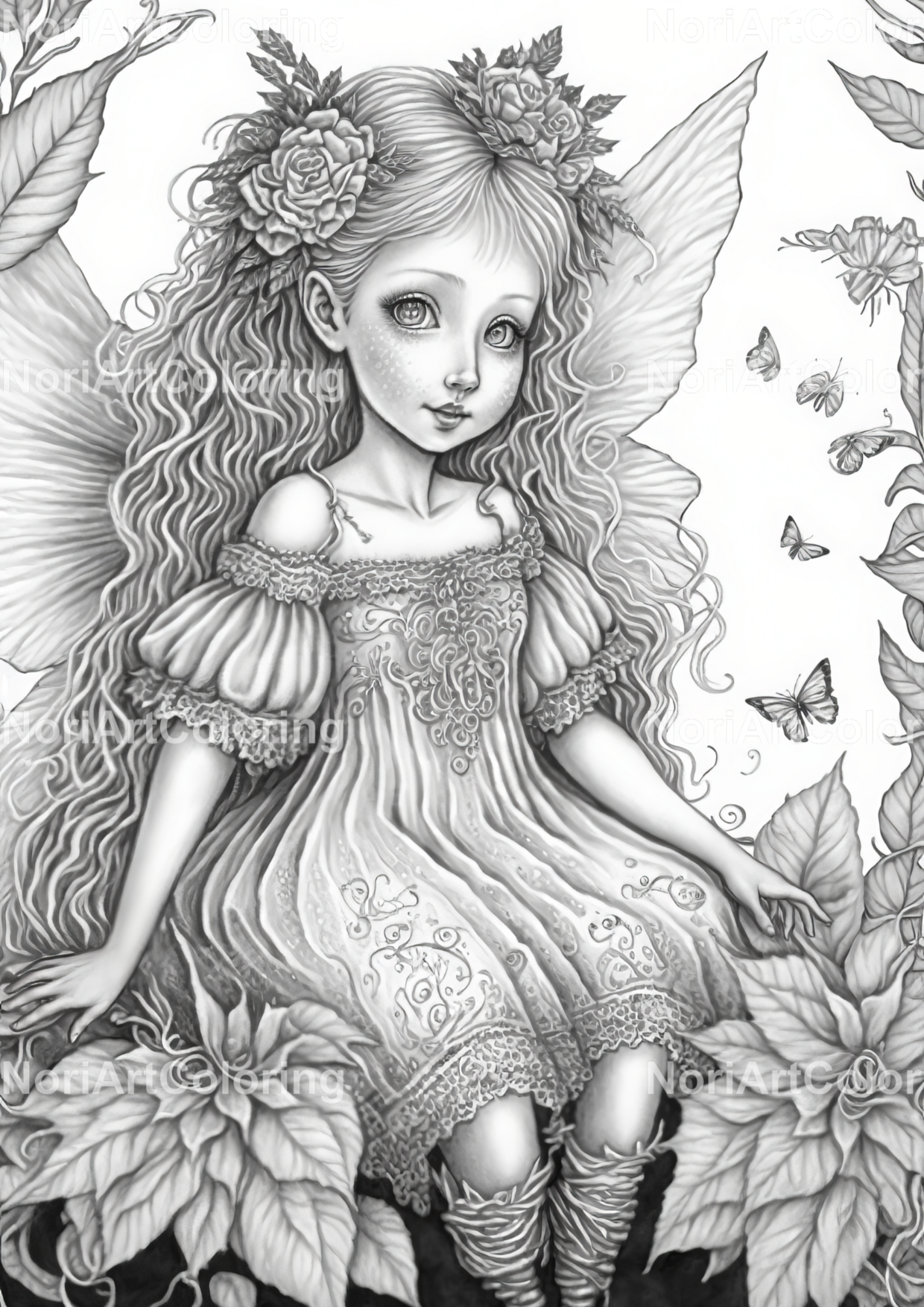 Beautiful fairies coloring pages dark forest printable adult coloring pages download grayscale illustration fairy gnomes