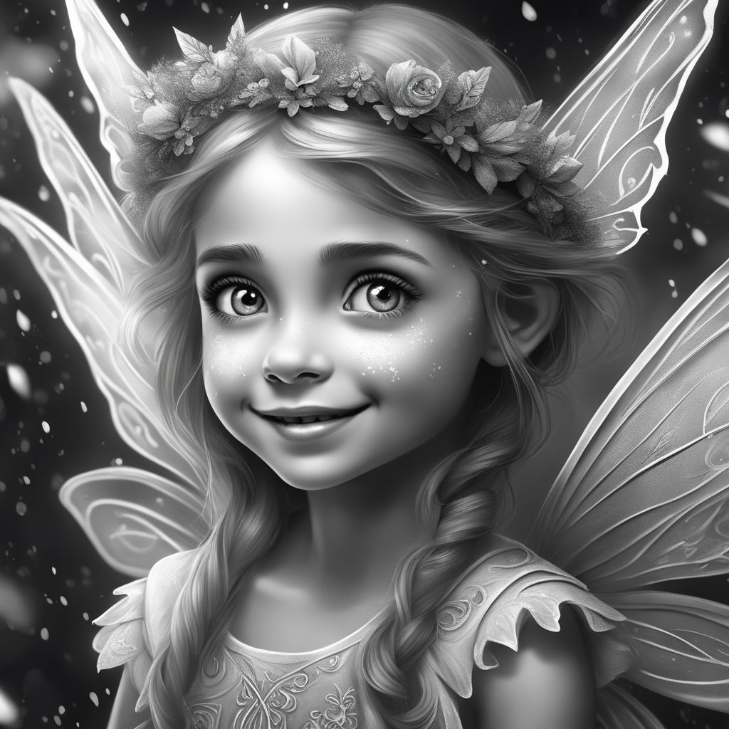 Beutifull little fairy coloring page greyscale