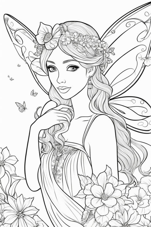 Lovely fairy for coloring page for adults