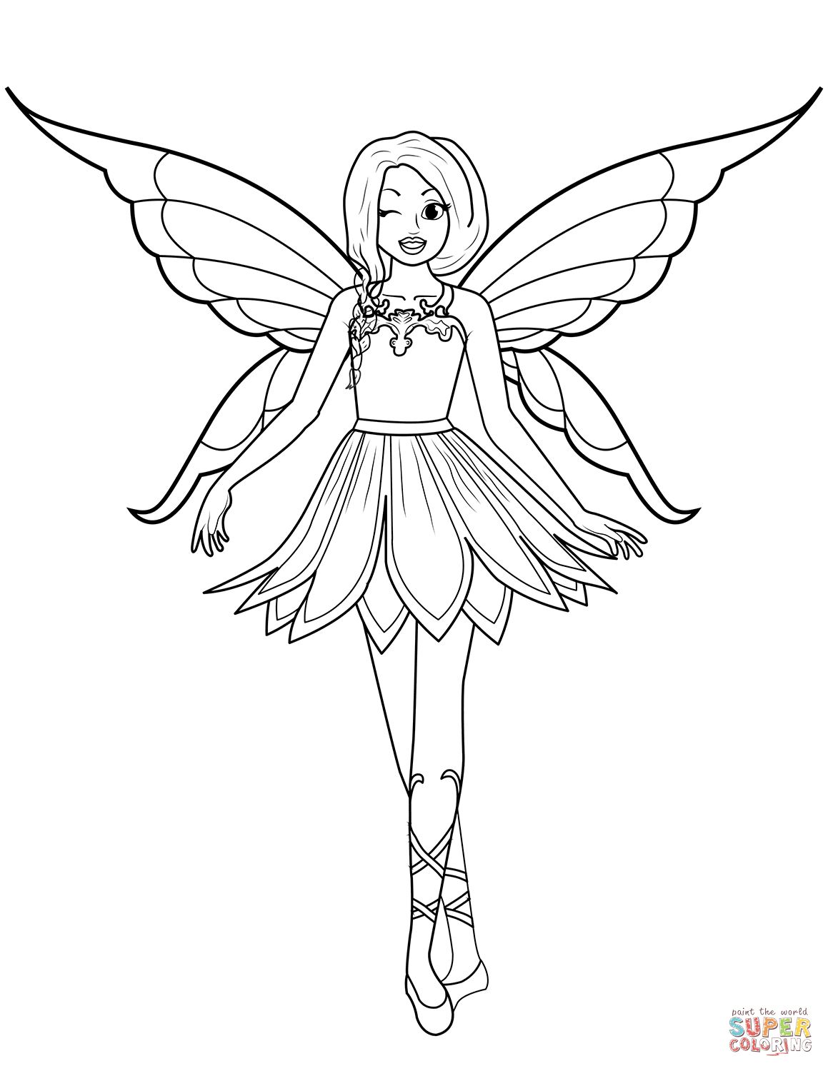 Winking fairy coloring page free printable coloring pages