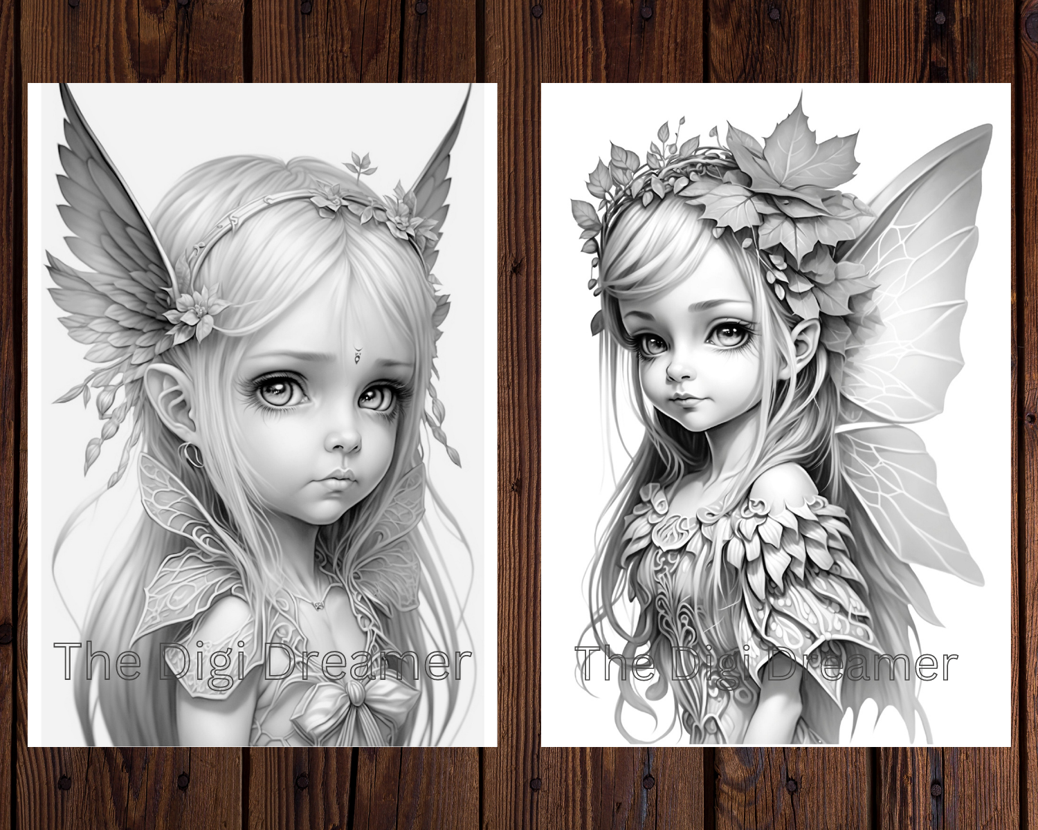Whimsical butterfly wings fairies grayscale coloring pages for adults
