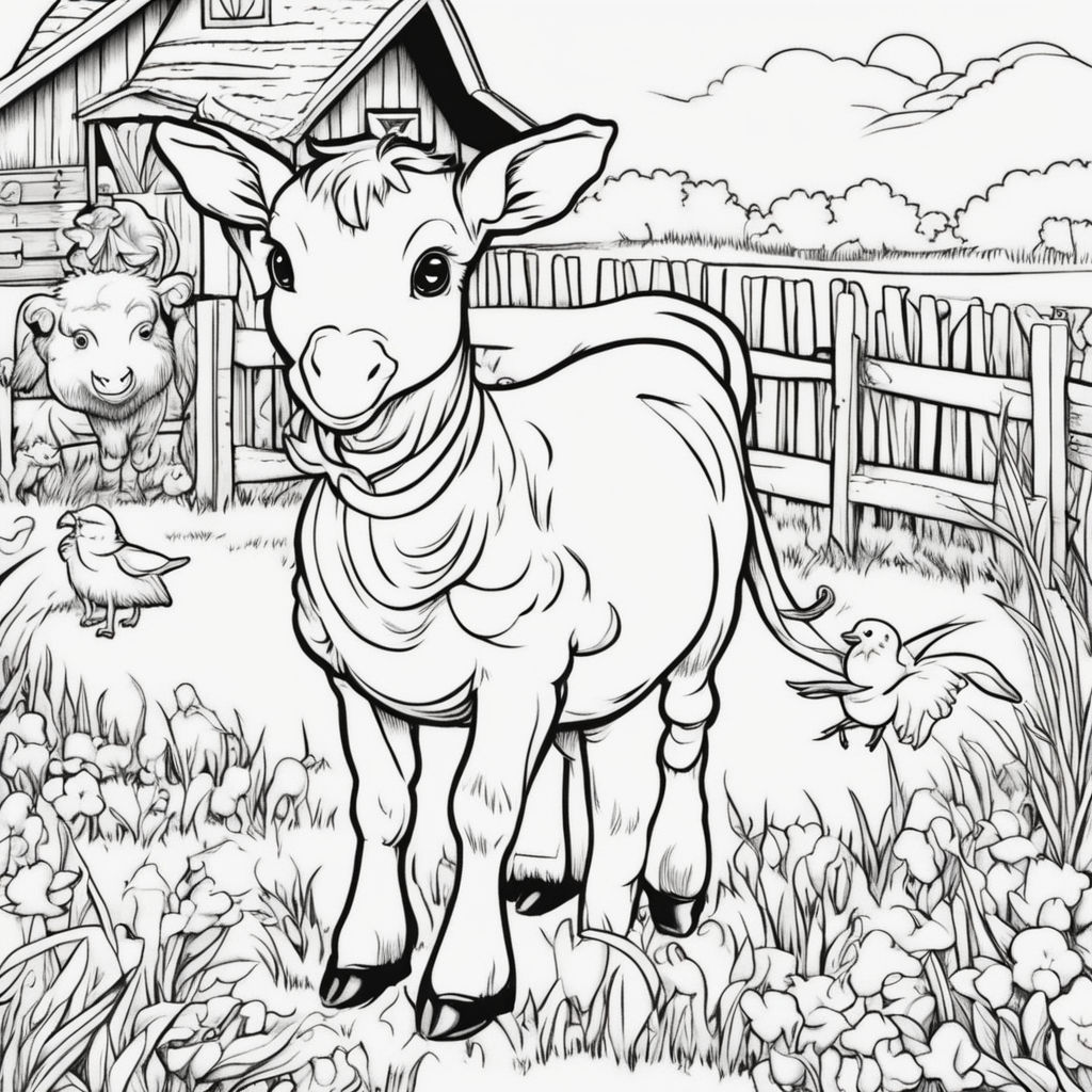 Black and white coloring book realistic farm girl pinup