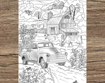 Country car printable adult coloring page from favoreads coloring book pages for adults and kids coloring sheets coloring designs