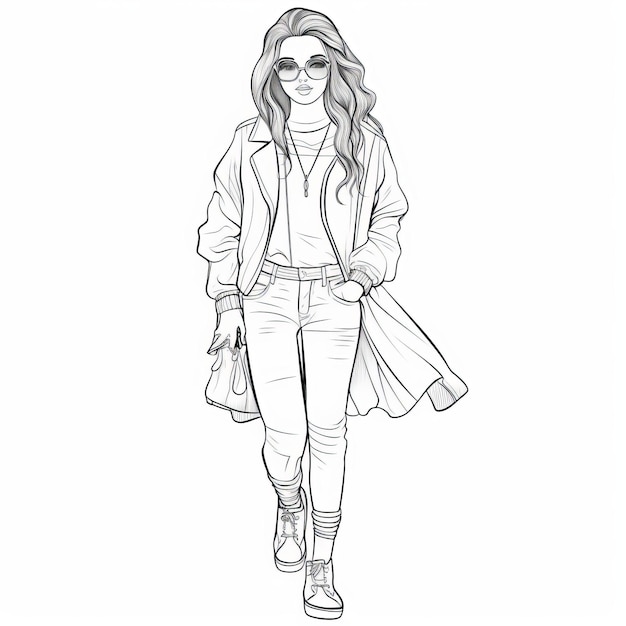 Premium ai image fashion coloring pages trendy outfits for stylish women