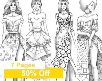 Adult coloring book fashion and clothes colouring pages model grayscale pdf printable girls relaxing zentangle line art