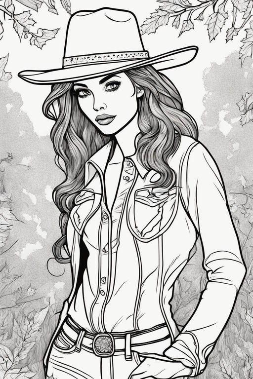 Black and white coloring book realistic farm girl pinup