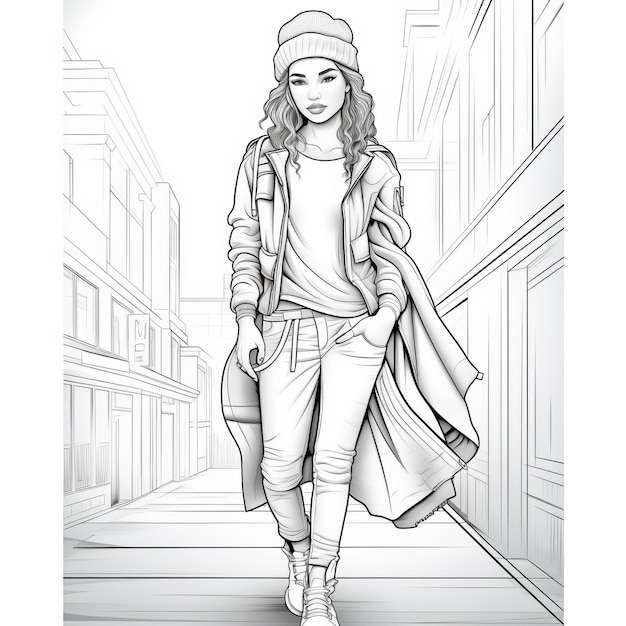 Premium ai image realistic hyperdetailed fashion girl coloring pages