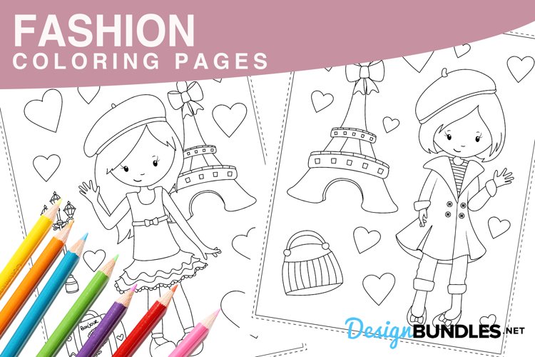 Fashion coloring pages design bundles