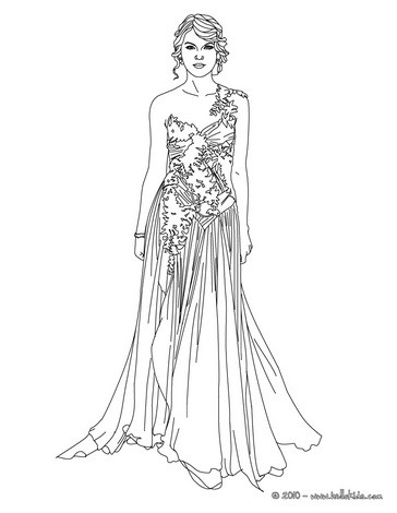 Taylor swift luxurious dress coloring pages