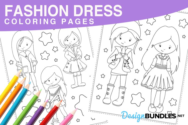 Fashion coloring pages design bundles