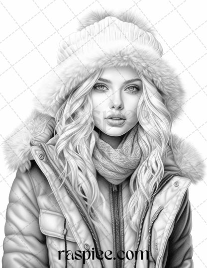 Winter fashion grayscale coloring pages printable for adults pdf f â coloring