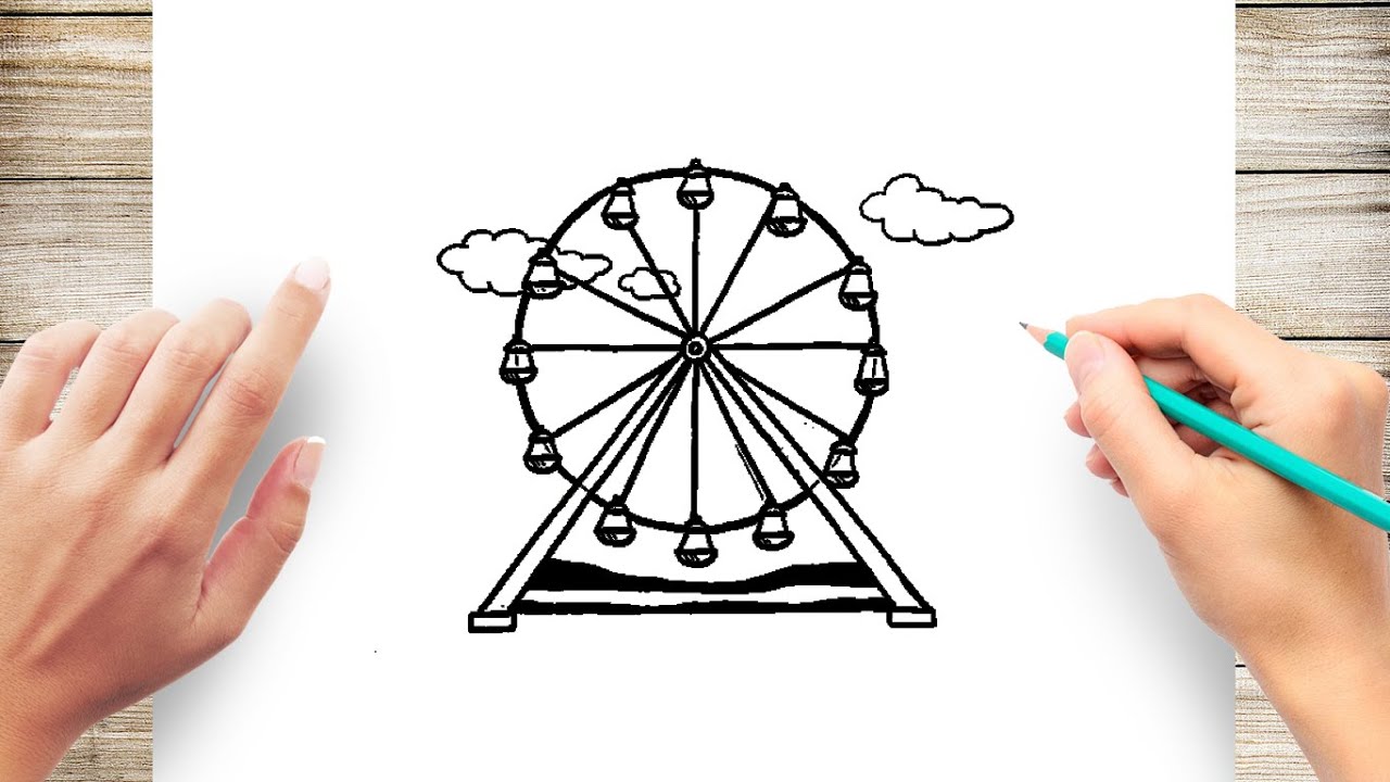 How to draw ferris wheel step by step