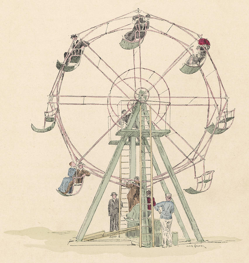 People on the ferris wheel drawing by mary evans picture library