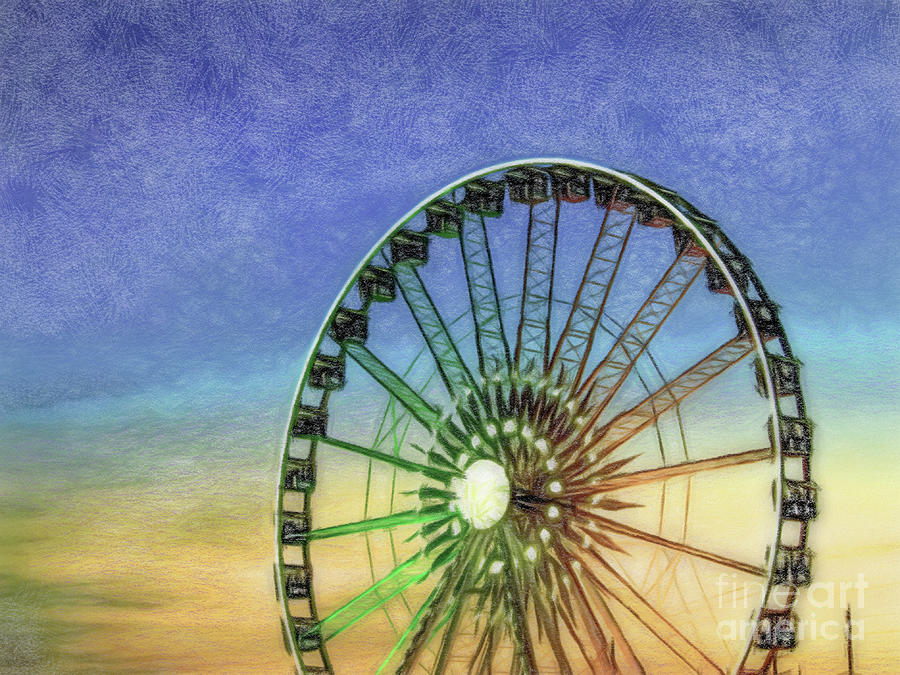 Colored pencil drawing detail and silhouette of ferris wheel wi drawing by eiko tsuchiya