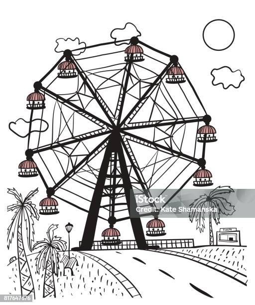 Ferris wheel at an amusement park stock illustration