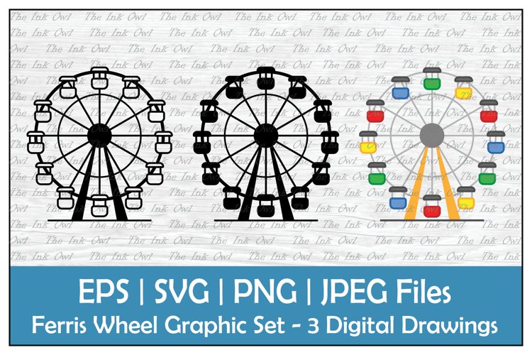 Ferris wheel park ride outline silhouette and color clipart
