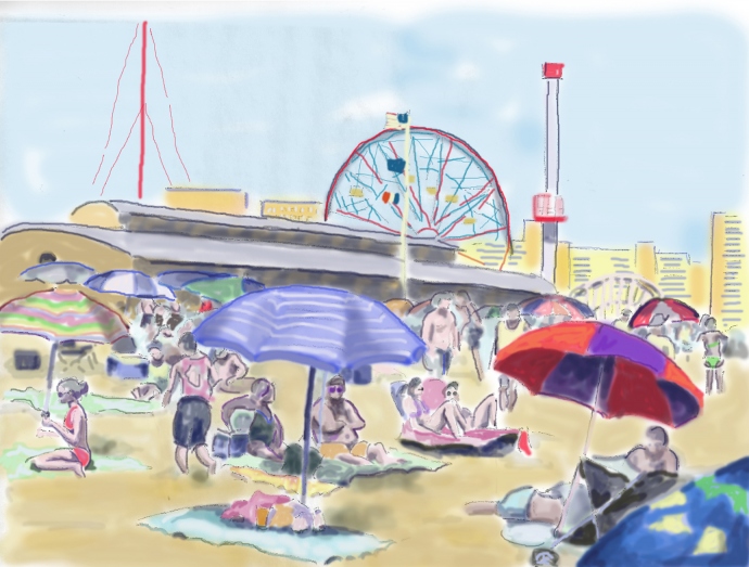 Coney island ferris wheel realistic digital painting or illustration for sale by janie samuels