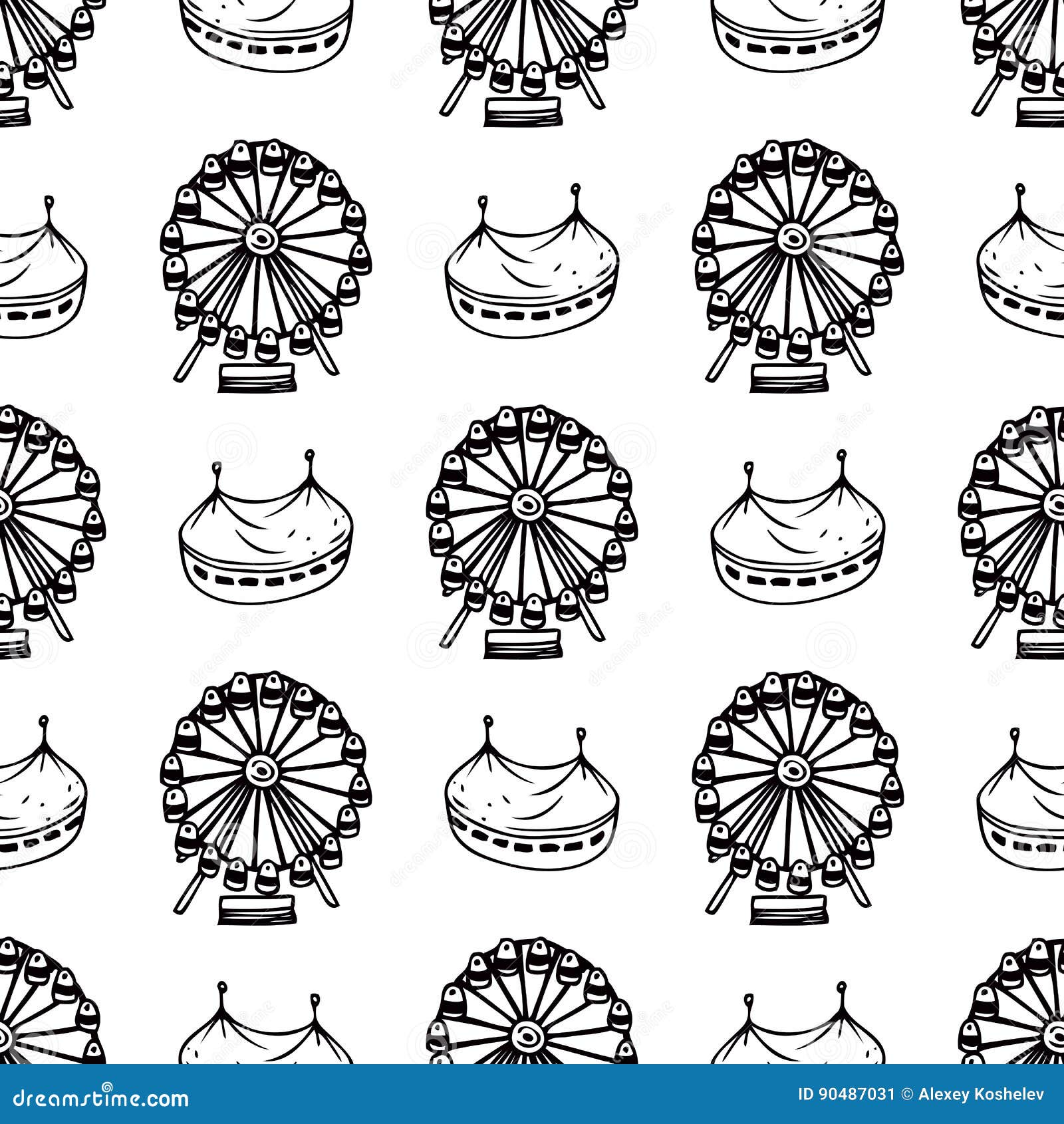 Seamless pattern with circus and ferris wheel stock vector