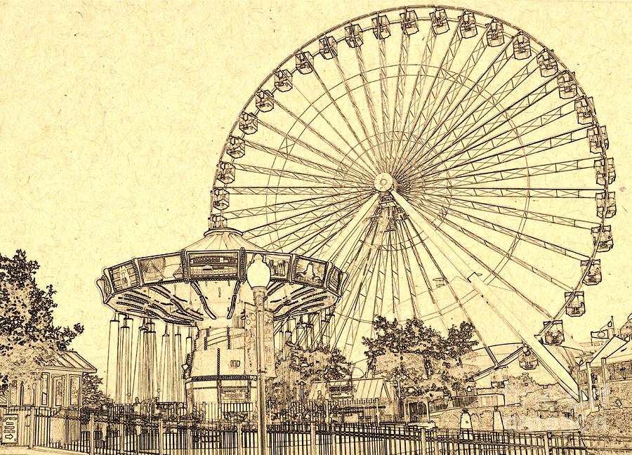 Ferris wheel navy pier digital art by dejan jovanovic