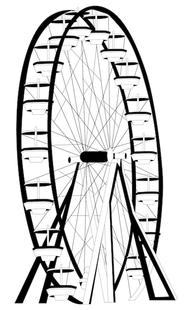 Premium vector a black and white drawing of a ferris wheel