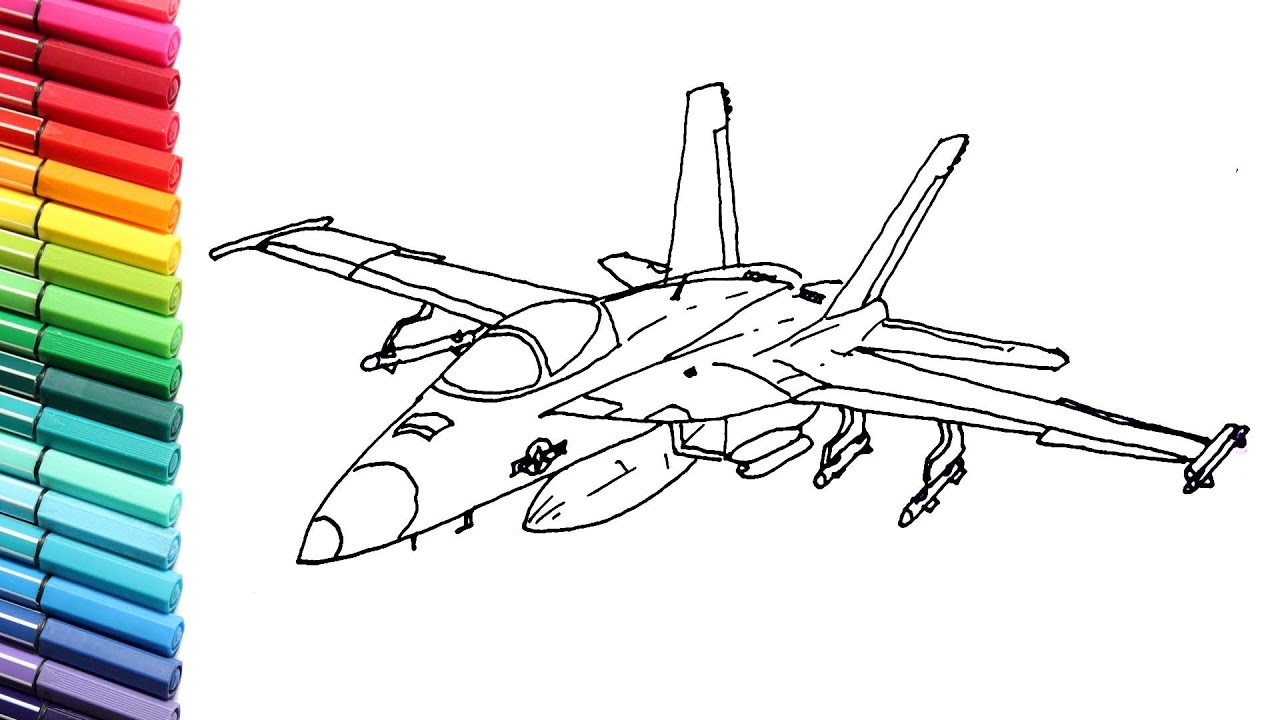 Drawing and coloring fighter jet for kids