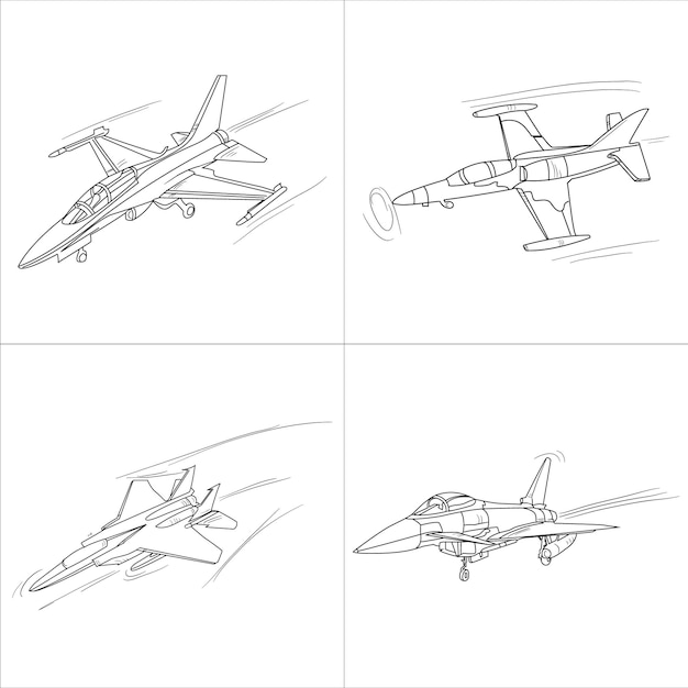 Premium vector jet fighter air plane drawing line art vector illustration for coloring book