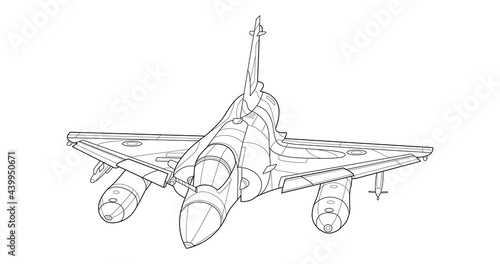 Adult military jet coloring page for book and drawing airplane and aircraft vector illustration vehicle war