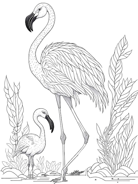 Premium ai image flamingo coloring page for kids