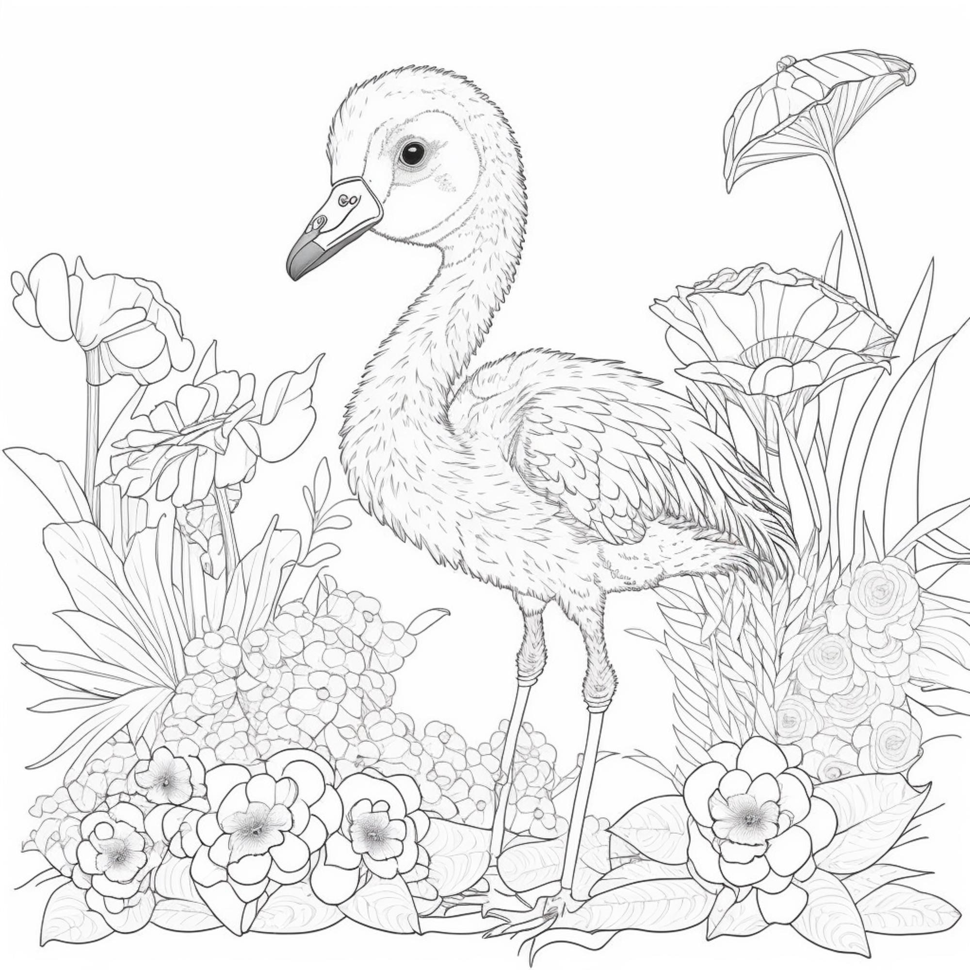 Premium photo coloring pages of flamingos and flowers generative ai