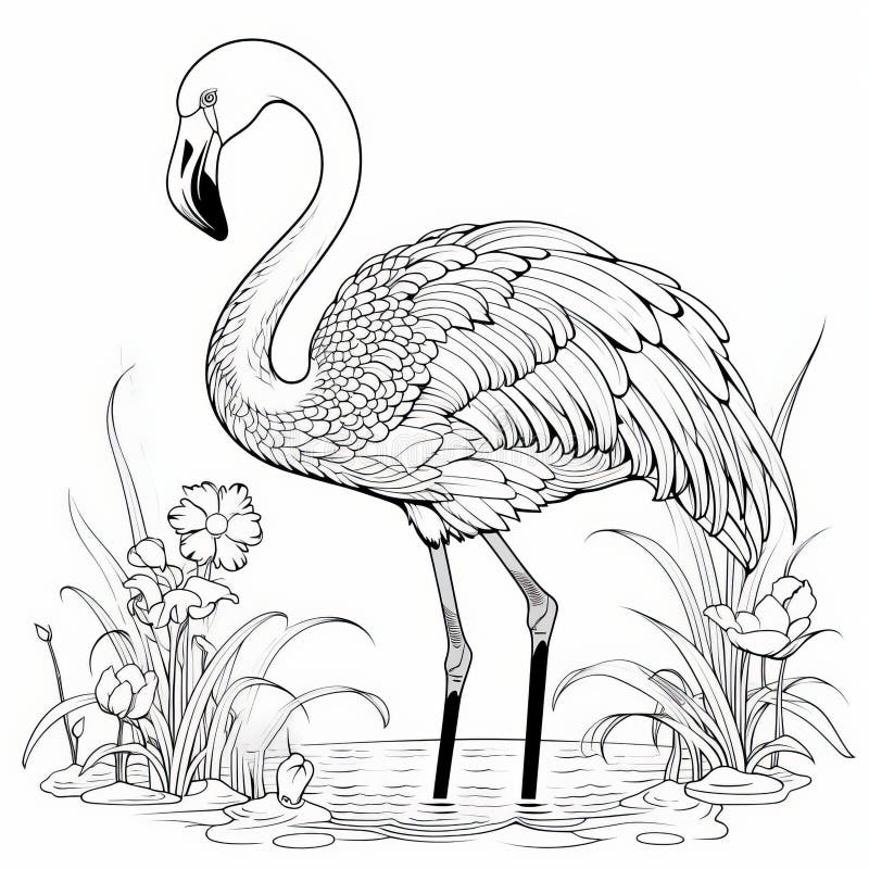 Flamingo outline children s coloring page with crisp lines stock illustration