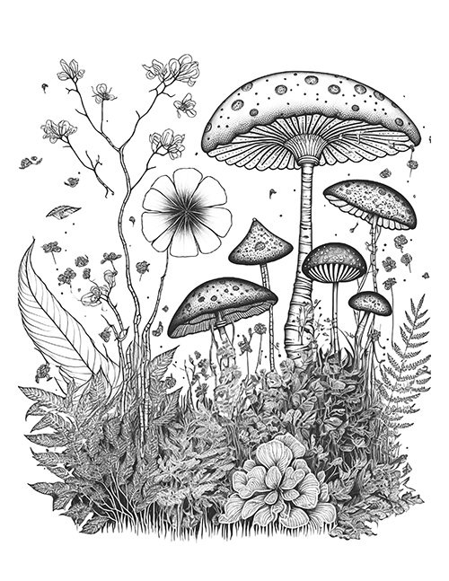 Forest mushrooms coloring book