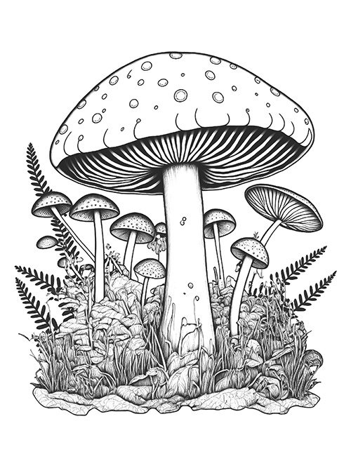 Forest mushrooms coloring book