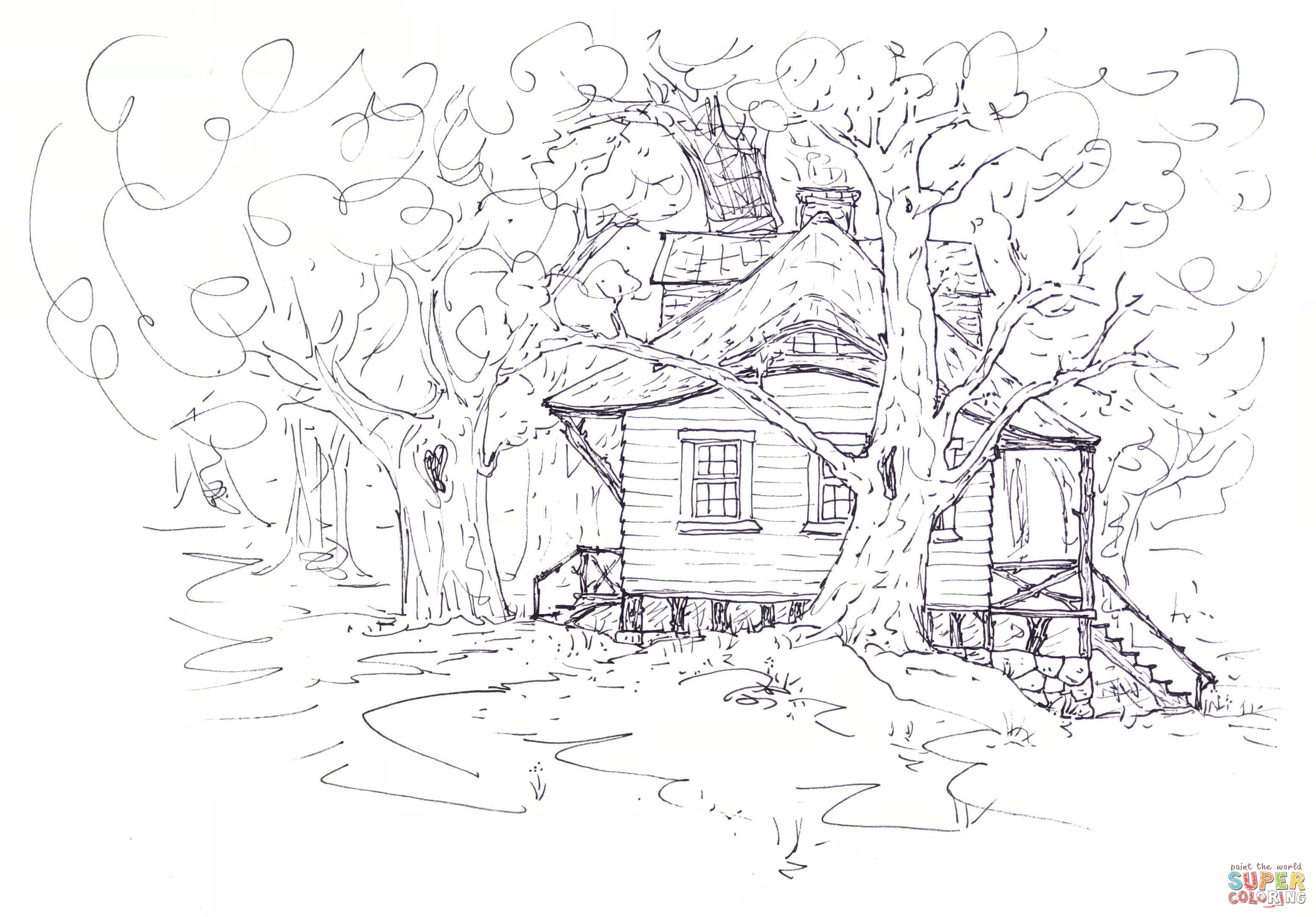 Little house in the forest coloring page free printable coloring pages